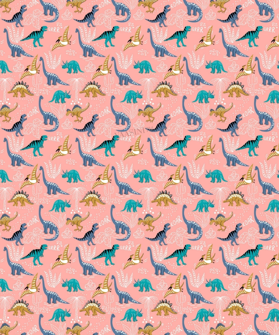 Dino Roar Coral Peach Kids Bedsheet