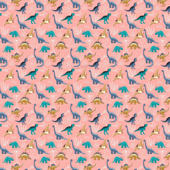 Dino Roar Coral Peach Kids Bedsheet