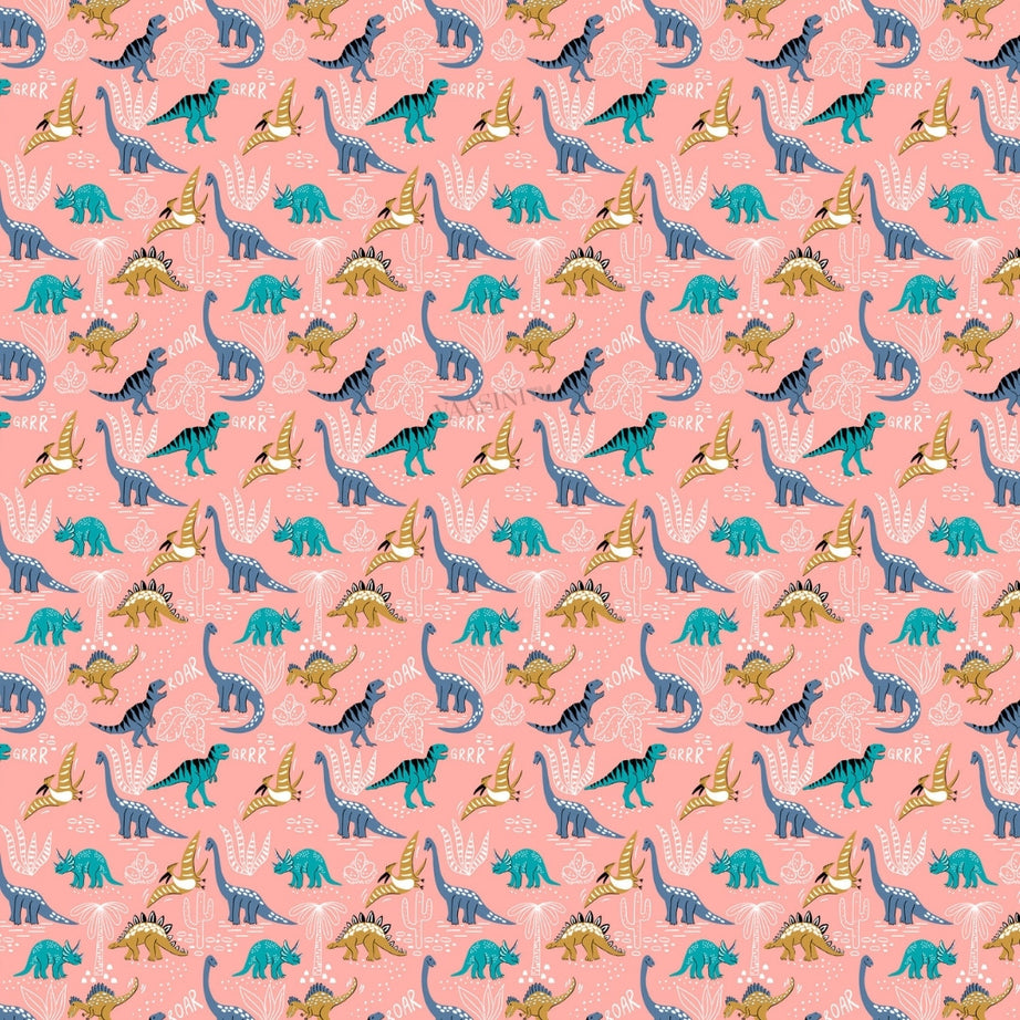 Dino Roar Coral Peach Kids Bedsheet