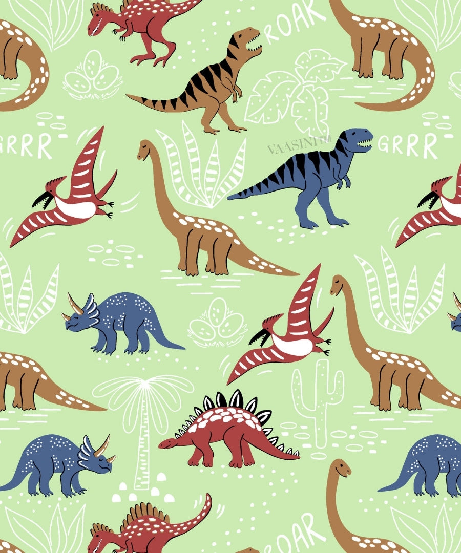 Dino Roar Sage Green Kids Bedsheet