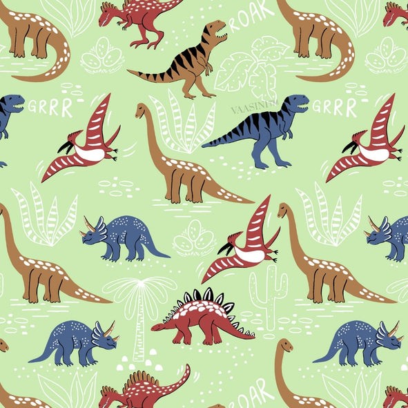 Dino Roar Sage Green Kids Bedsheet