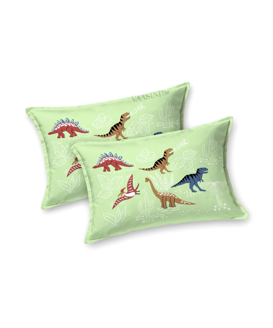 Dino Roar Sage Green Kids Bedsheet