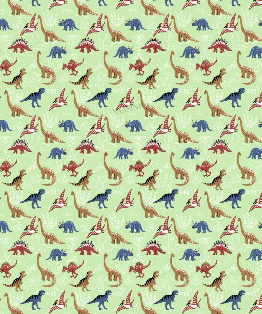 Dino Roar Sage Green Kids Bedsheet
