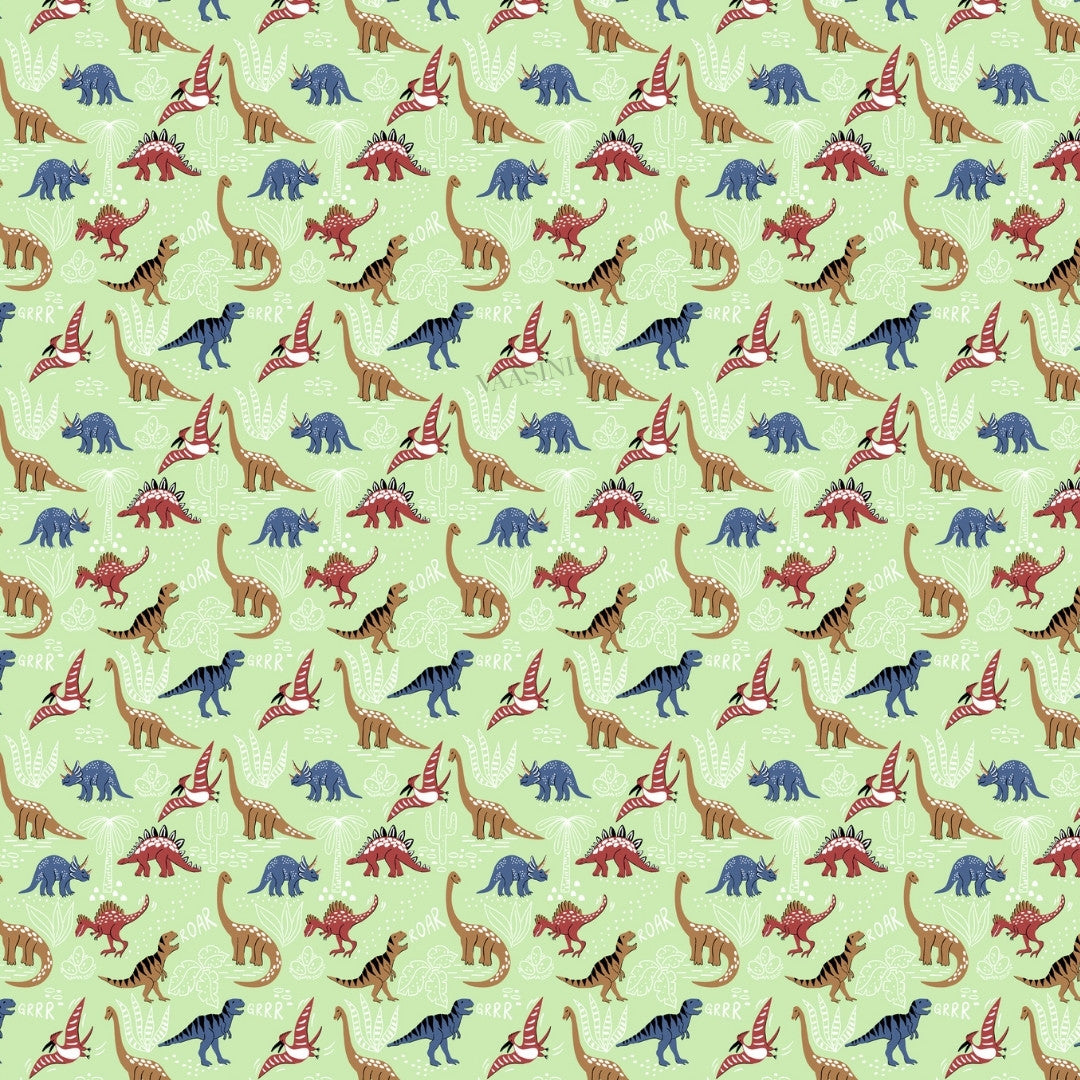 Dino Roar Sage Green Kids Bedsheet