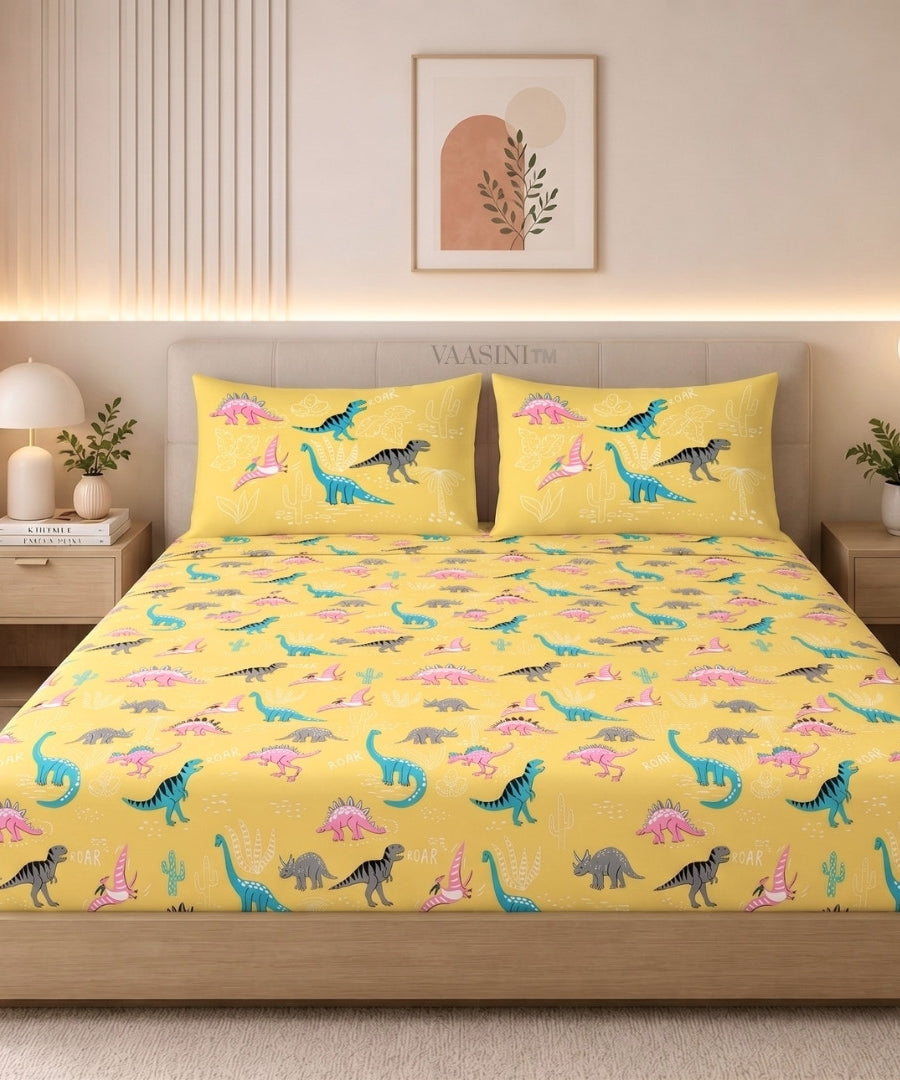 Dino Roar Plush Yellow Kids Bedsheet