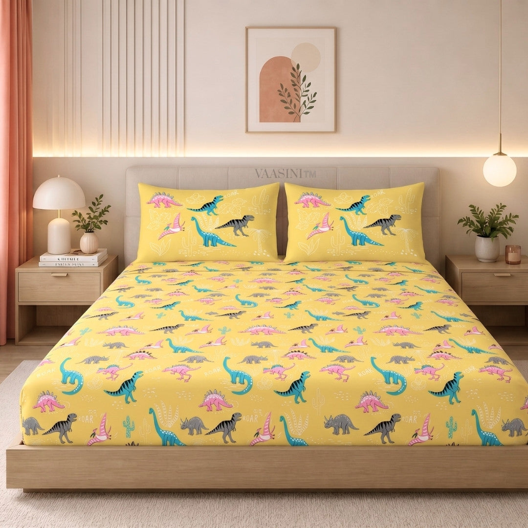 Dino Roar Plush Yellow Kids Bedsheet