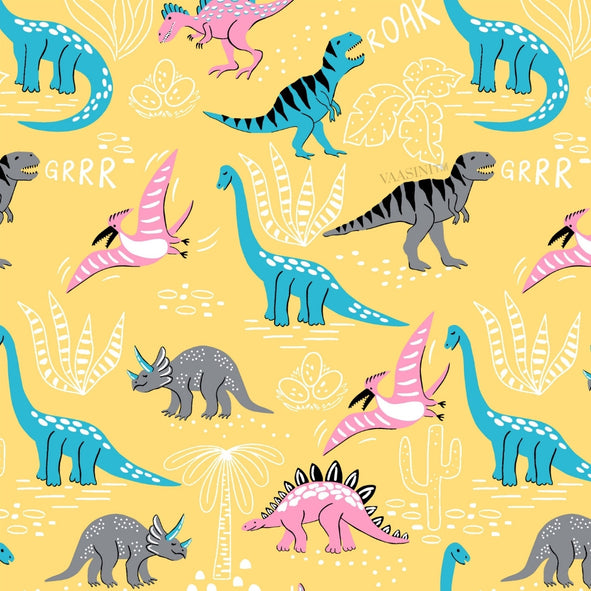 Dino Roar Plush Yellow Kids Bedsheet