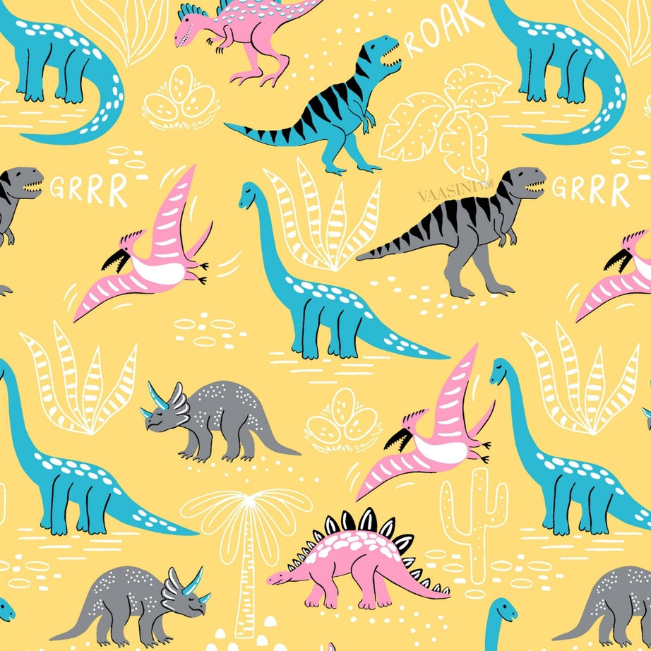 Dino Roar Plush Yellow Kids Bedsheet
