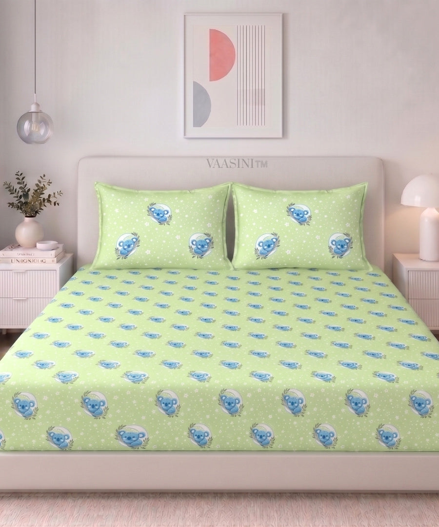 Space Astronaut Creamy Green Kids Bedsheet