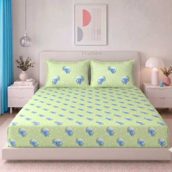 Space Astronaut Creamy Green Kids Bedsheet