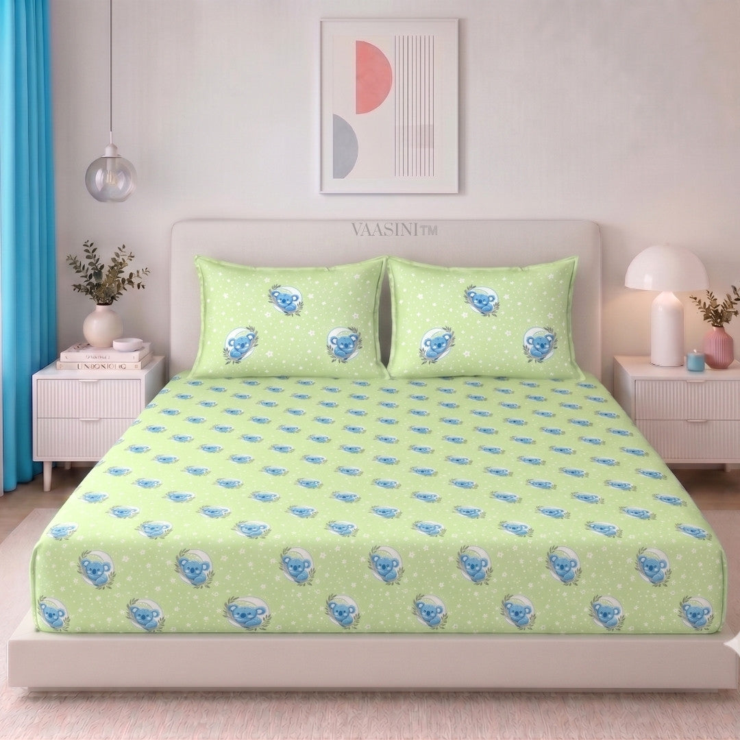 Space Astronaut Creamy Green Kids Bedsheet