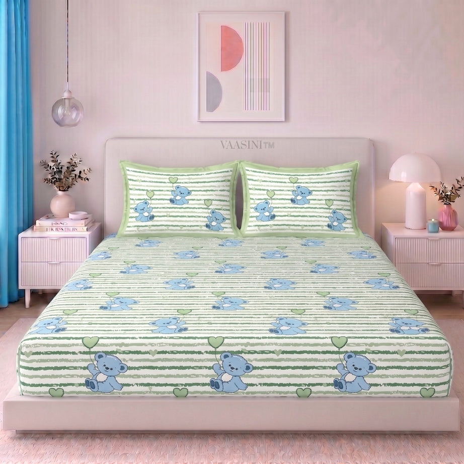 Ditsy Heart Sparkle Sage Green Bedsheet