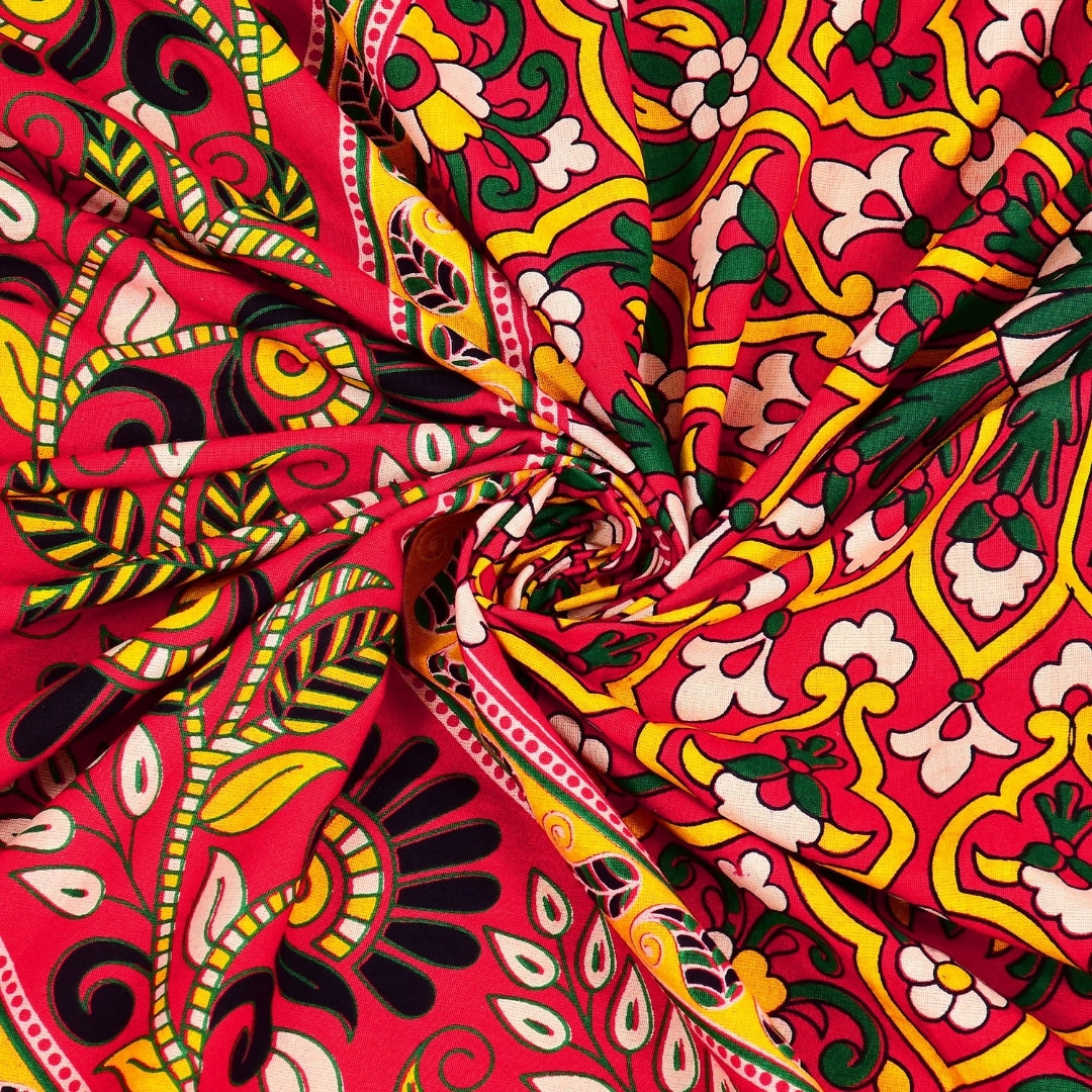 Luxury Crimson Red Floral Mandala Print Pure Cotton Double Bedsheet with 2 Pillow Covers
