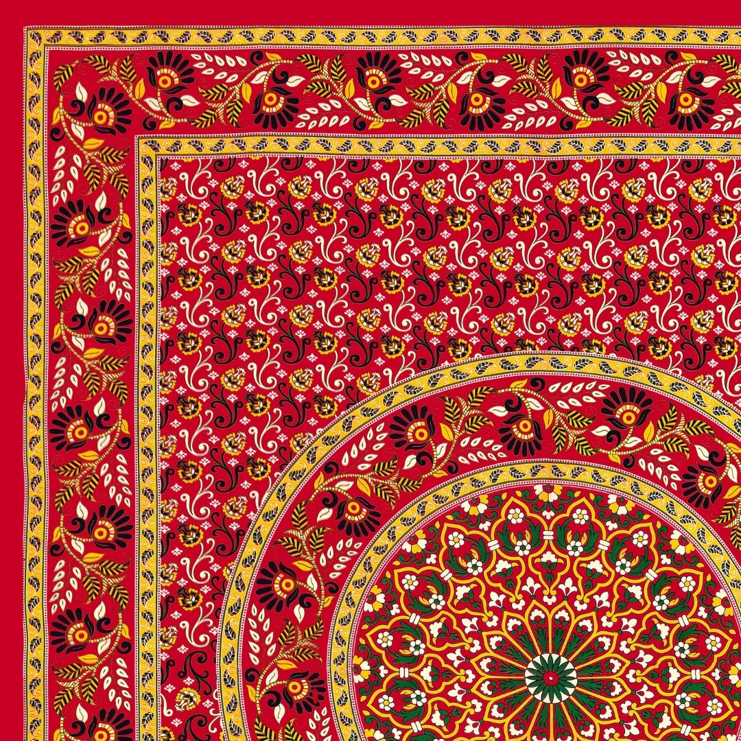 Luxury Crimson Red Floral Mandala Print Pure Cotton Double Bedsheet with 2 Pillow Covers