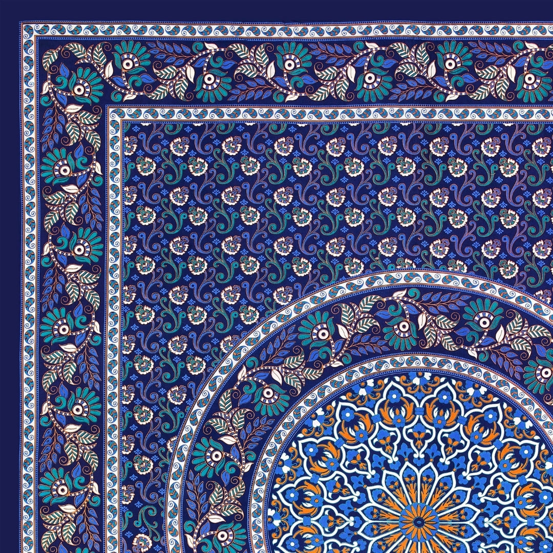 Classic Sapphire Blue Mosaic Medallion Mandala Print Pure Cotton Double Bedsheet & 2 Pillow Covers