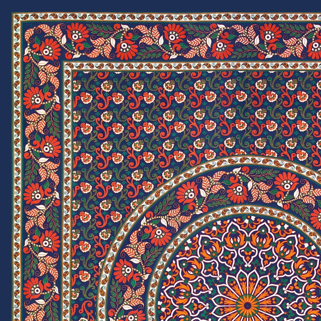 Elegant Navy Blue Paisley Mandala Print Pure Cotton Double Bedsheet with 2 Pillow Covers