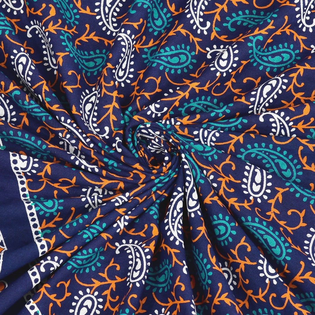 Premium Teal Blue Elephant Majestic Mandala Print Pure Cotton Double Bedsheet with 2 Pillow Covers