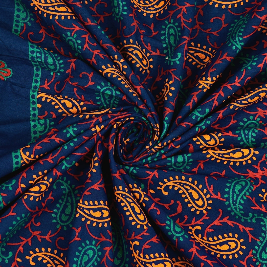 Luxury Midnight Blue Elephant Majestic Mandala Print Pure Cotton Double Bedsheet & 2 Pillow Covers