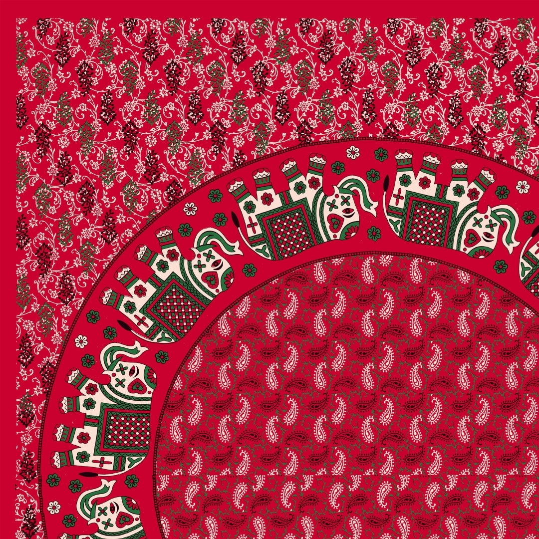 Regal Cherry Red Elephant Majestic Mandala Print Pure Cotton Double Bedsheet with 2 Pillow Covers