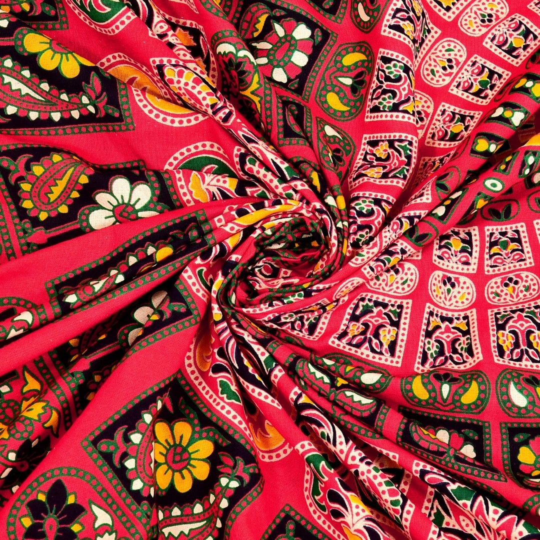 Vibrant Ruby Pink Festival Mandala Print Pure Cotton Double Bedsheet with 2 Pillow Covers