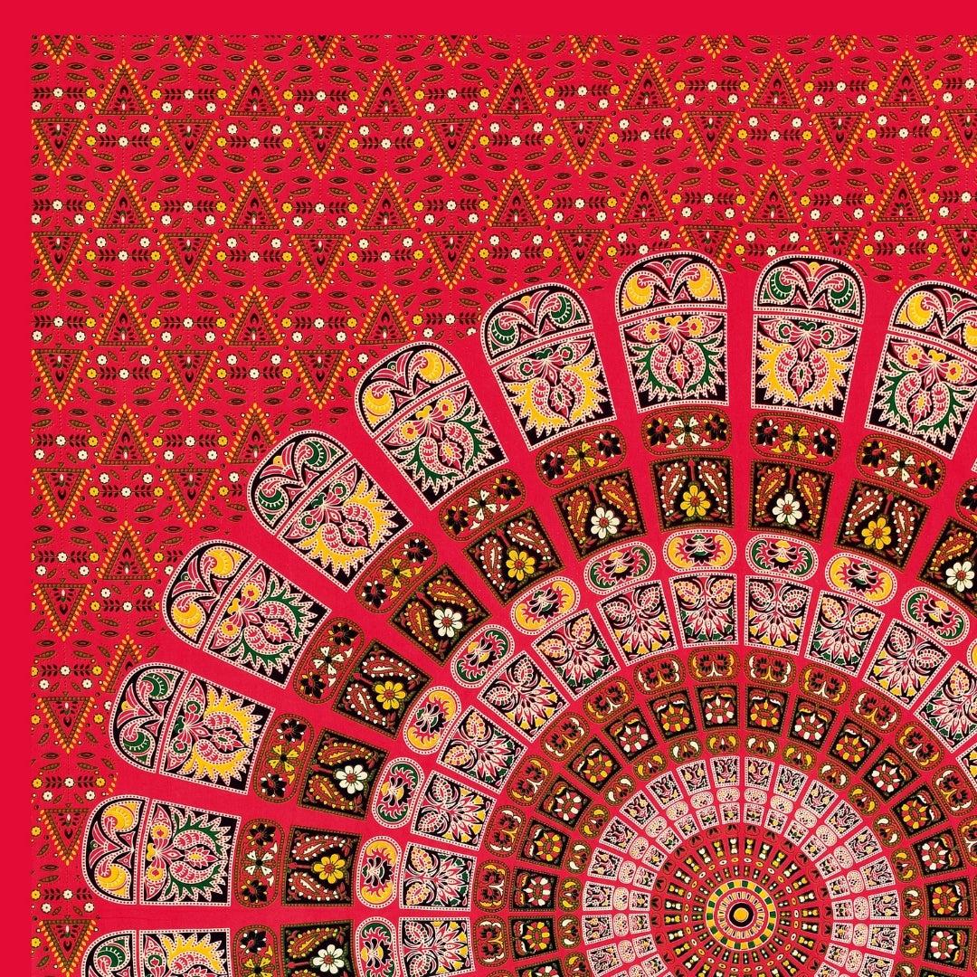 Vibrant Ruby Pink Festival Mandala Print Pure Cotton Double Bedsheet with 2 Pillow Covers