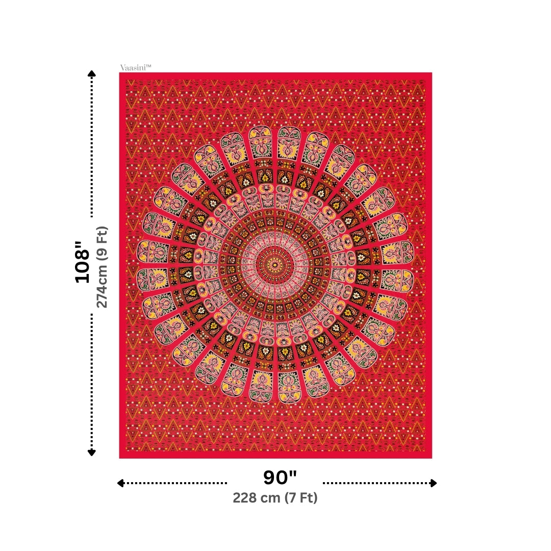 Vibrant Ruby Pink Festival Mandala Print Pure Cotton Double Bedsheet with 2 Pillow Covers