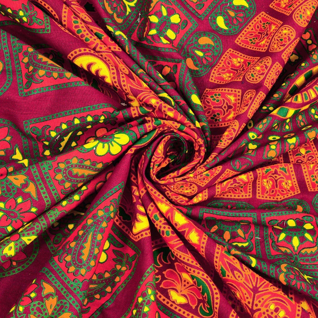 Royal Maroon/Orange Sunburst Mandala Print Pure Cotton Double Bedsheet with 2 Pillow Covers