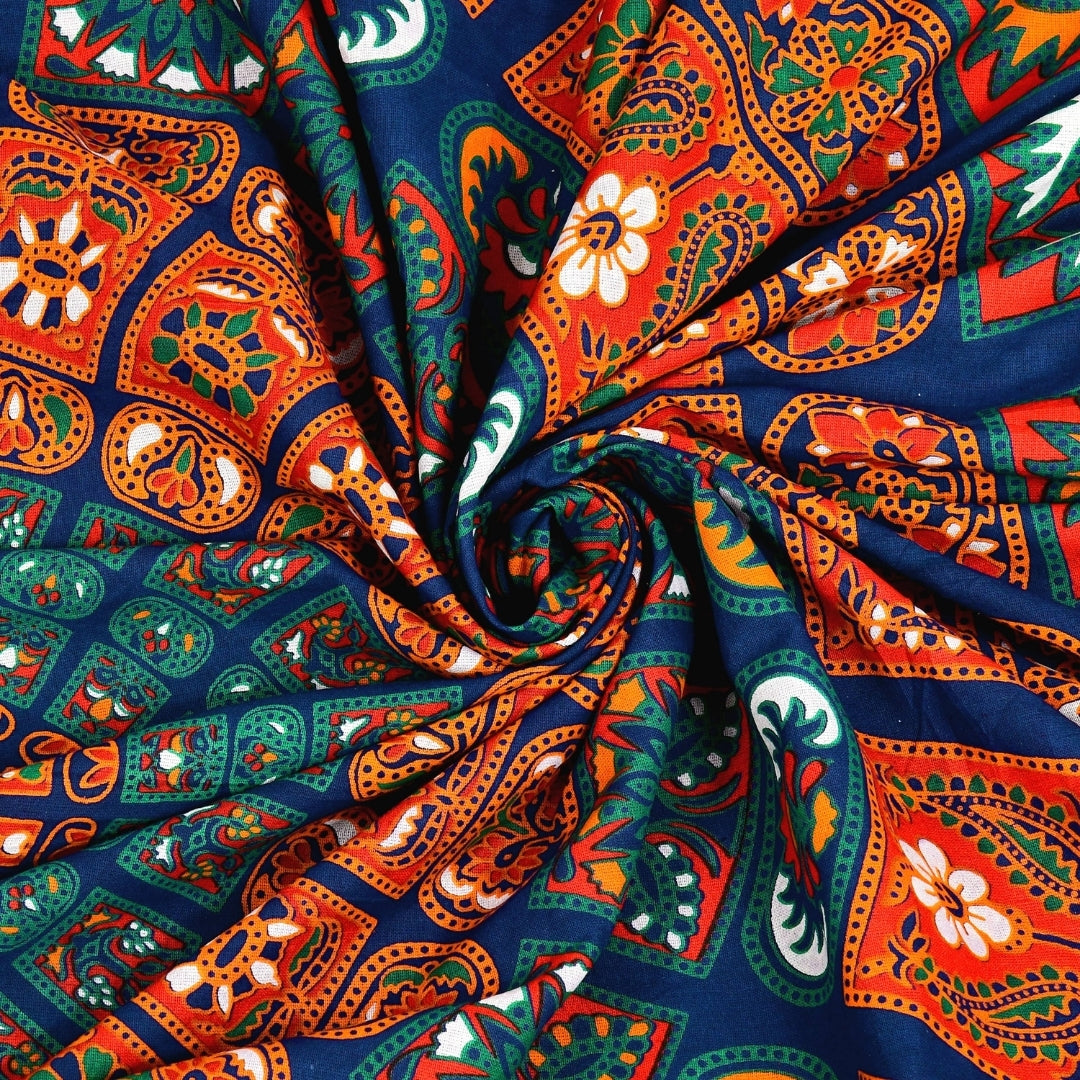 Boho Navy Blue Mandala Pure Cotton Double Bedsheet with 2 Pillow Covers