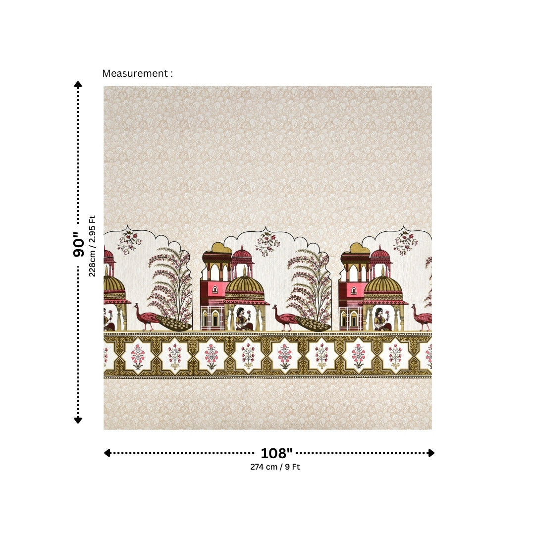 Palace Garden Ruby & Golden Moss Pure Cotton Peacock Print King Size Bedsheet