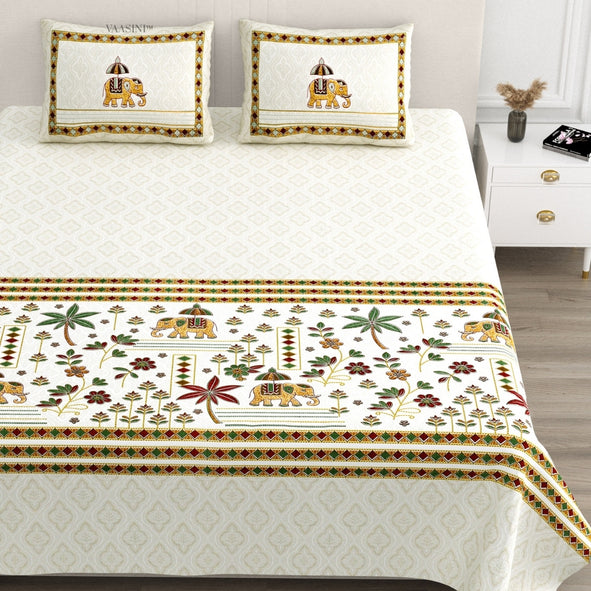 Grand Safari Mustard & Earthy Red Pure Cotton King Size Bedsheet