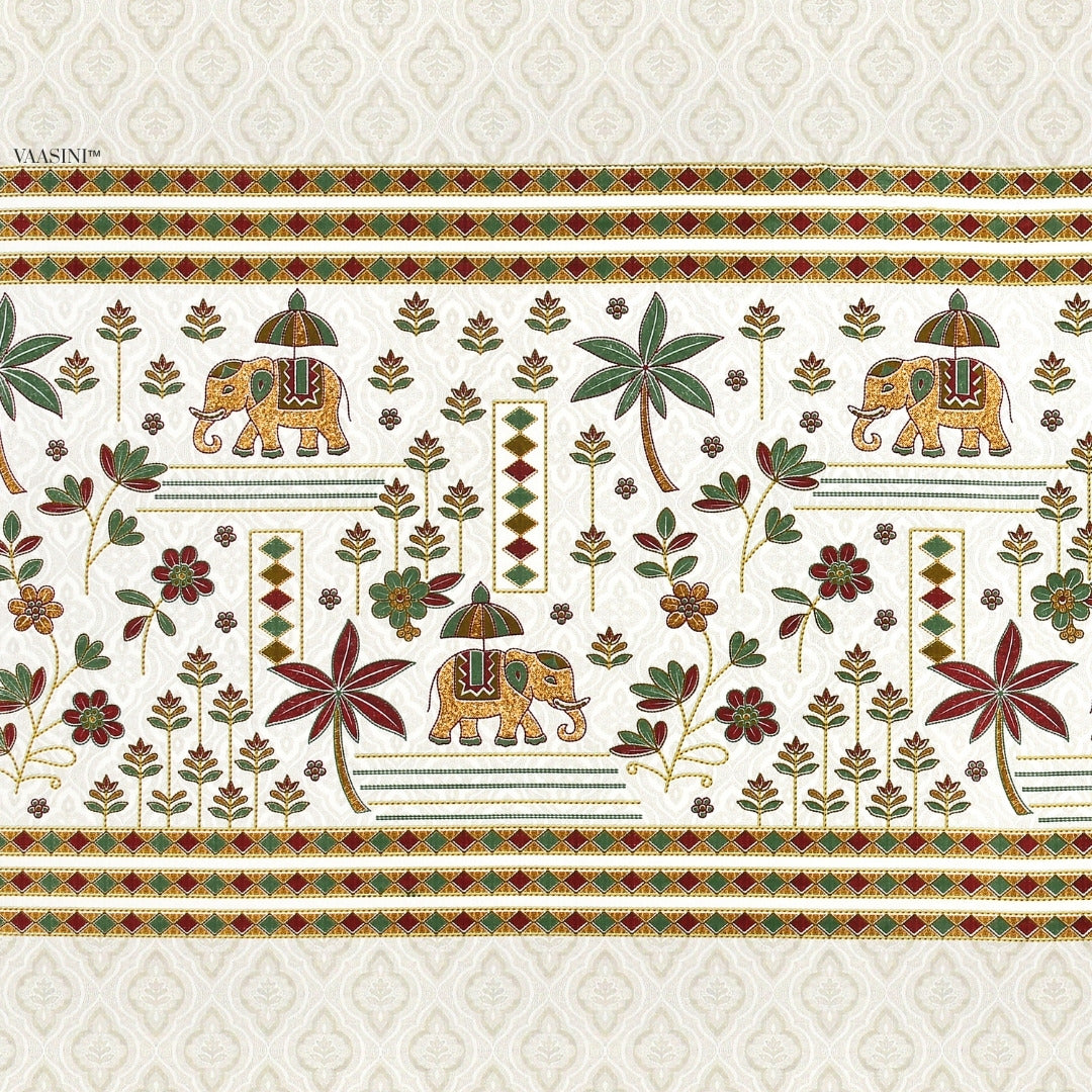 Grand Safari Mustard & Earthy Red Pure Cotton King Size Bedsheet