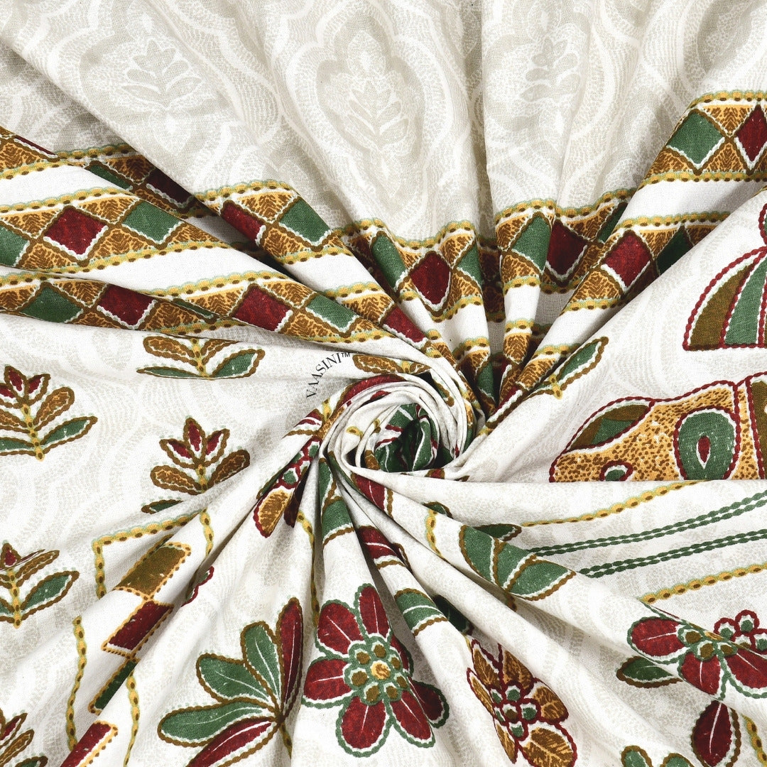 Grand Safari Mustard & Earthy Red Pure Cotton King Size Bedsheet