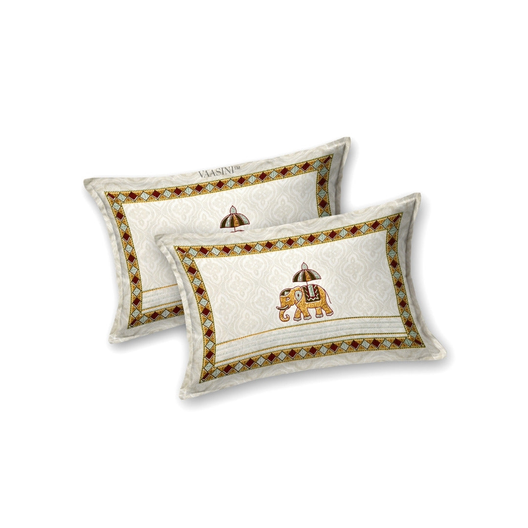 Grand Safari Mustard & Earthy Red Pure Cotton King Size Bedsheet