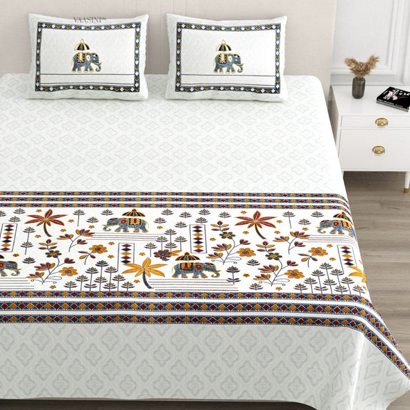 Grand Safari Navy & Sunset Orange Pure Cotton King Size Bedsheet