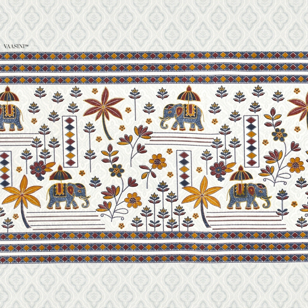 Grand Safari Navy & Sunset Orange Pure Cotton King Size Bedsheet