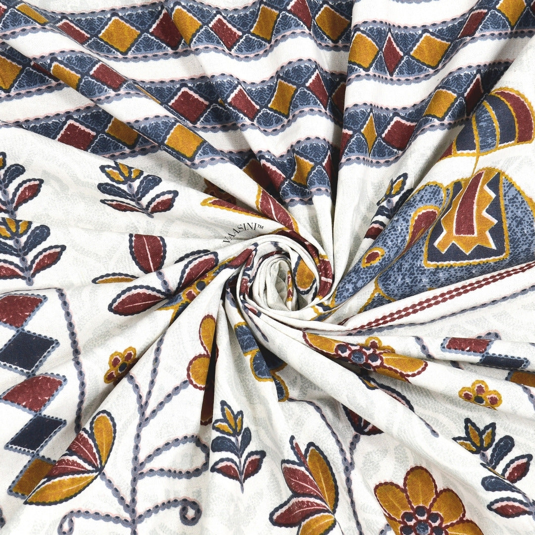 Grand Safari Navy & Sunset Orange Pure Cotton King Size Bedsheet
