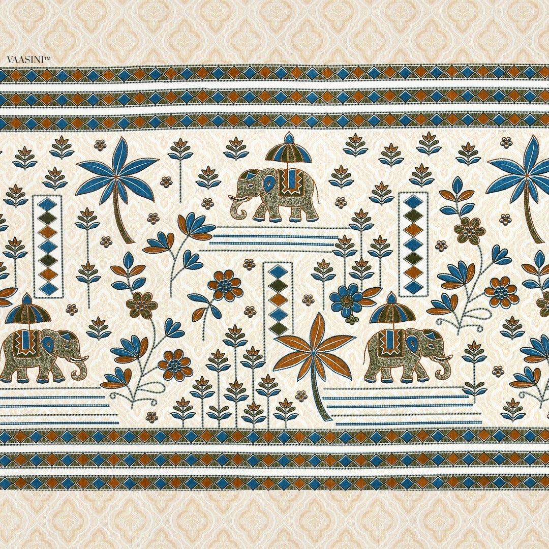 Grand Safari Teal & Desert Sand Pure Cotton King Size Bedsheet