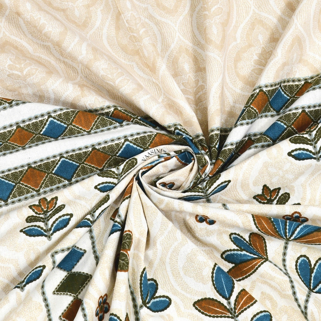 Grand Safari Teal & Desert Sand Pure Cotton King Size Bedsheet
