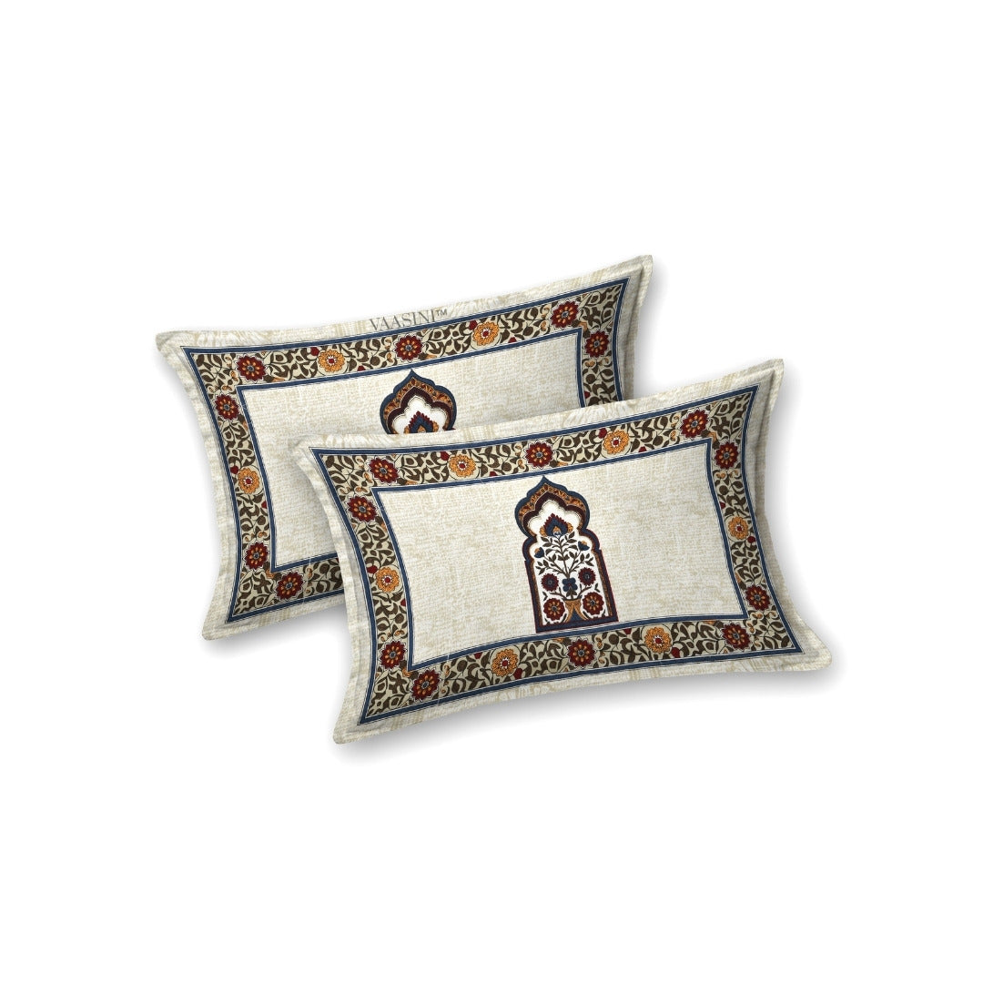 Classic Jharokha Rust & Charcoal Pure Cotton King Size Bedsheet