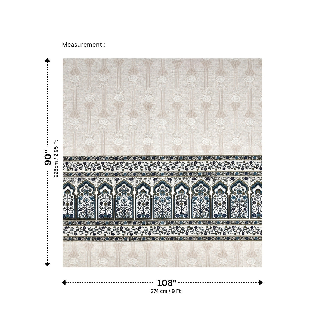 Classic Jharokha Prussian Blue & Sage Pure Cotton King Size Bedsheet