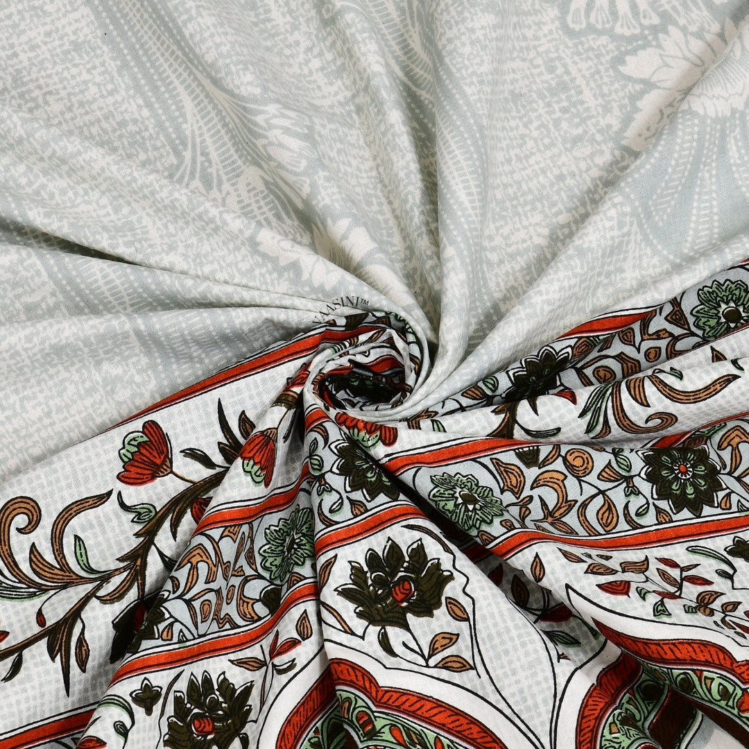 Classic Jharokha Deep Maroon & Olive Pure Cotton King Size Bedsheet