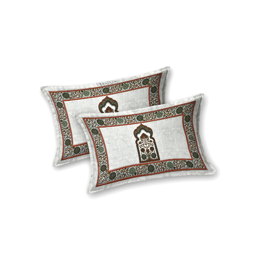 Classic Jharokha Deep Maroon & Olive Pure Cotton King Size Bedsheet