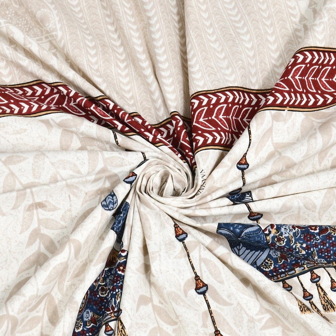 Royal Sapphire Bird Deep Red & Indigo Pure Cotton King Size Bedsheet