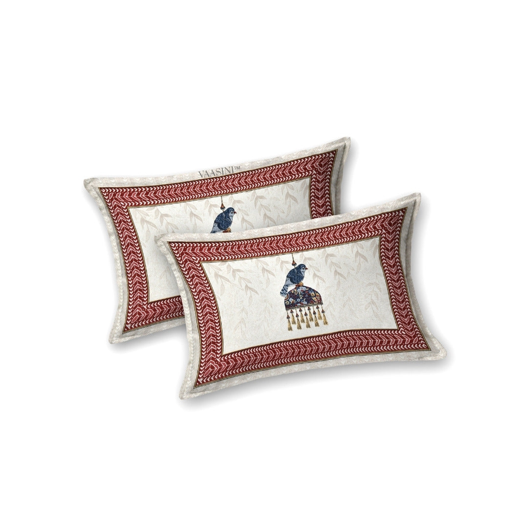 Royal Sapphire Bird Deep Red & Indigo Pure Cotton King Size Bedsheet