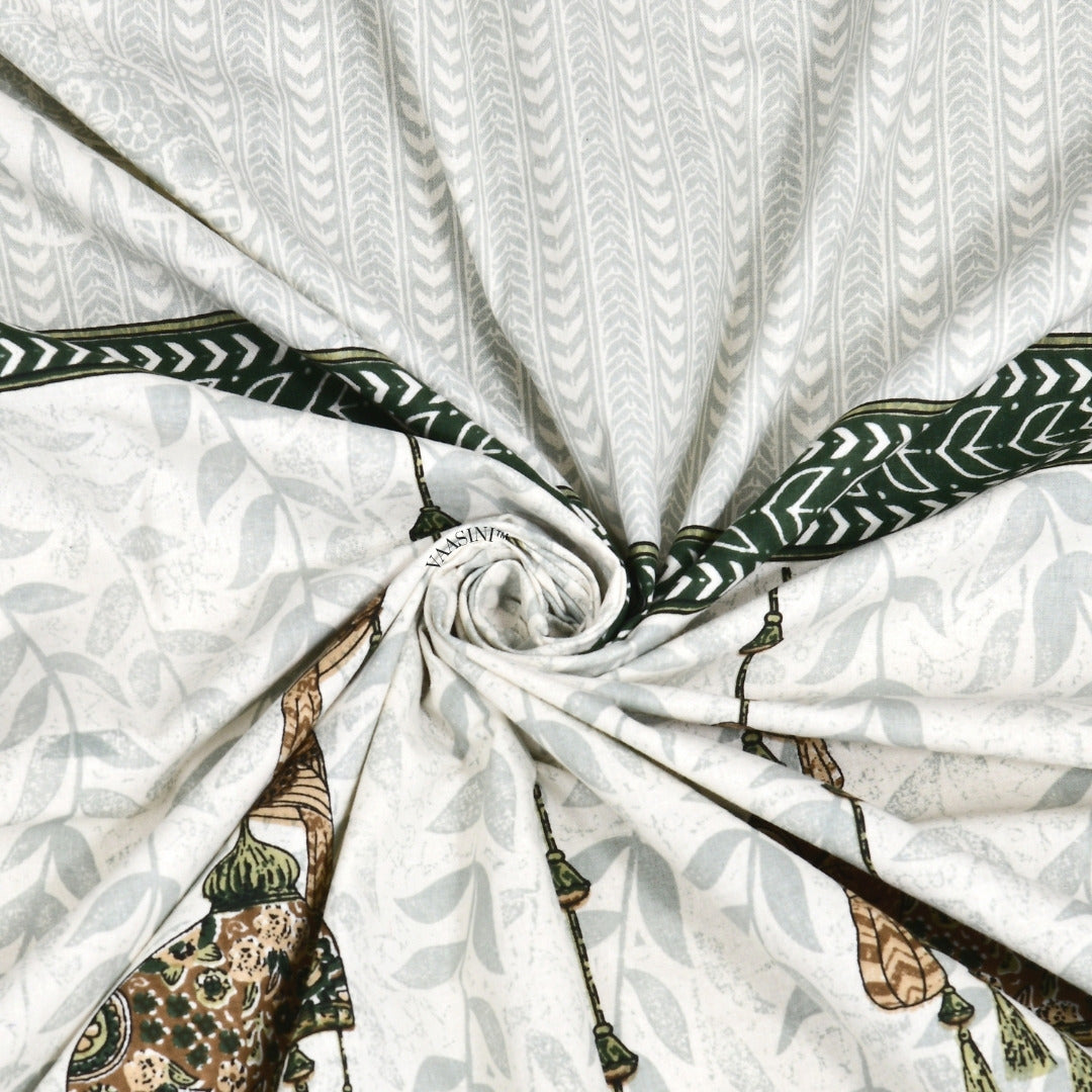 Royal Sapphire Bird Forest Green & Tan Pure Cotton King Size Bedsheet