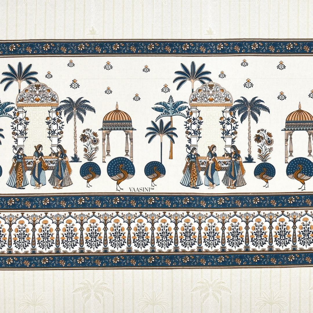 Golden Era Darbar Charcoal & Teal Pure Cotton King Size Bedsheet
