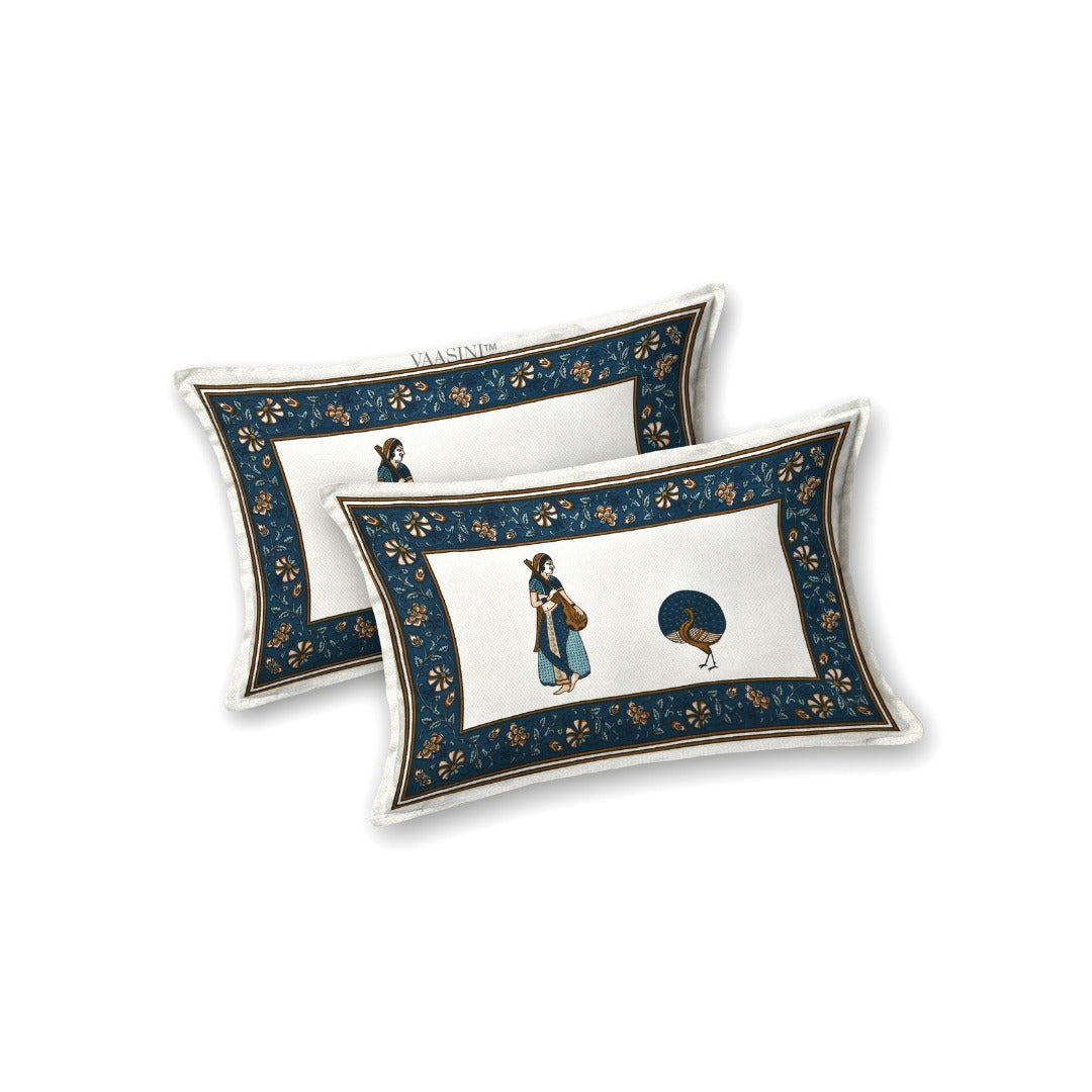 Golden Era Darbar Charcoal & Teal Pure Cotton King Size Bedsheet