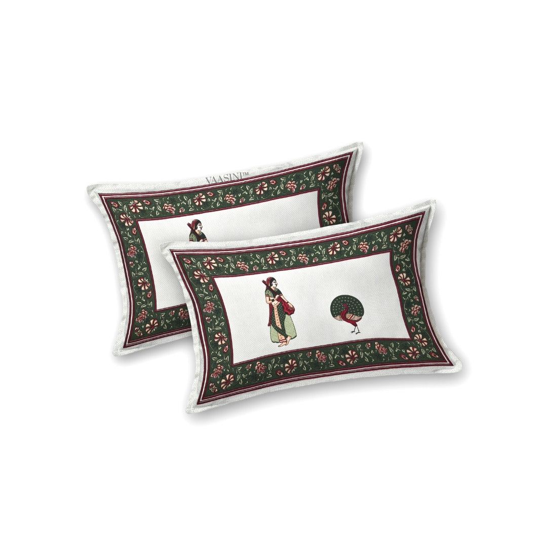 Golden Era Darbar Olive Green & Ruby Pure Cotton King Size Bedsheet