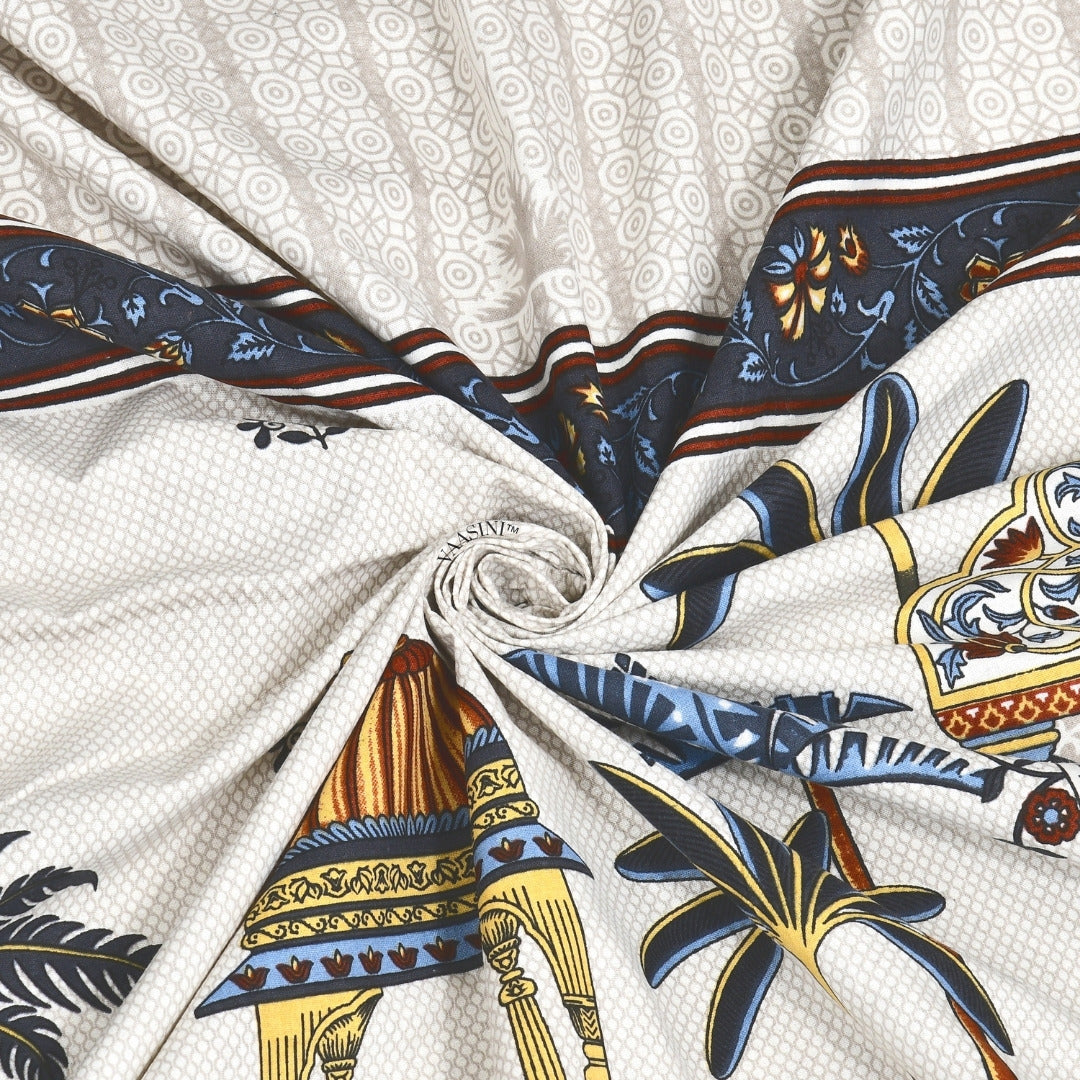Golden Era Darbar Slate Blue & Terracotta Pure Cotton King Size Bedsheet