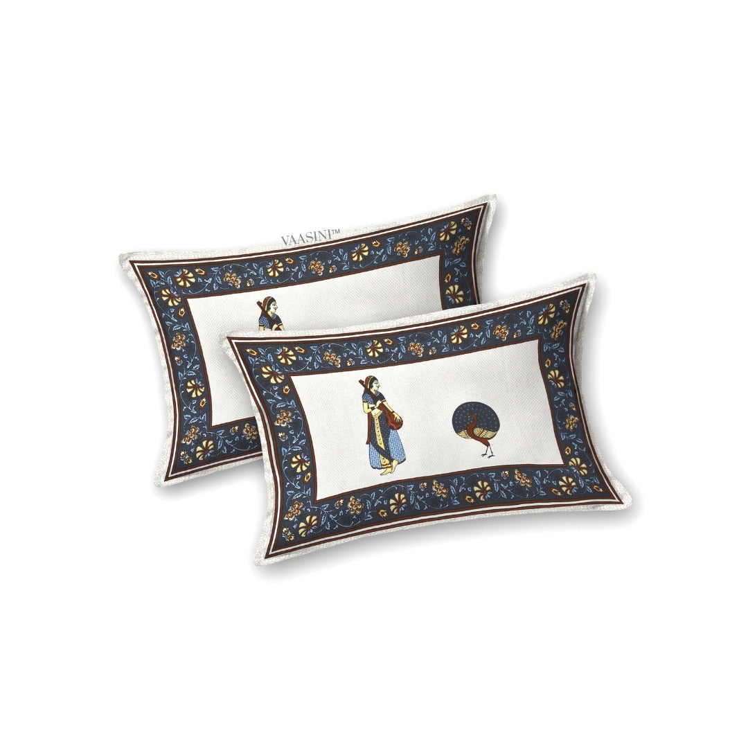 Golden Era Darbar Slate Blue & Terracotta Pure Cotton King Size Bedsheet